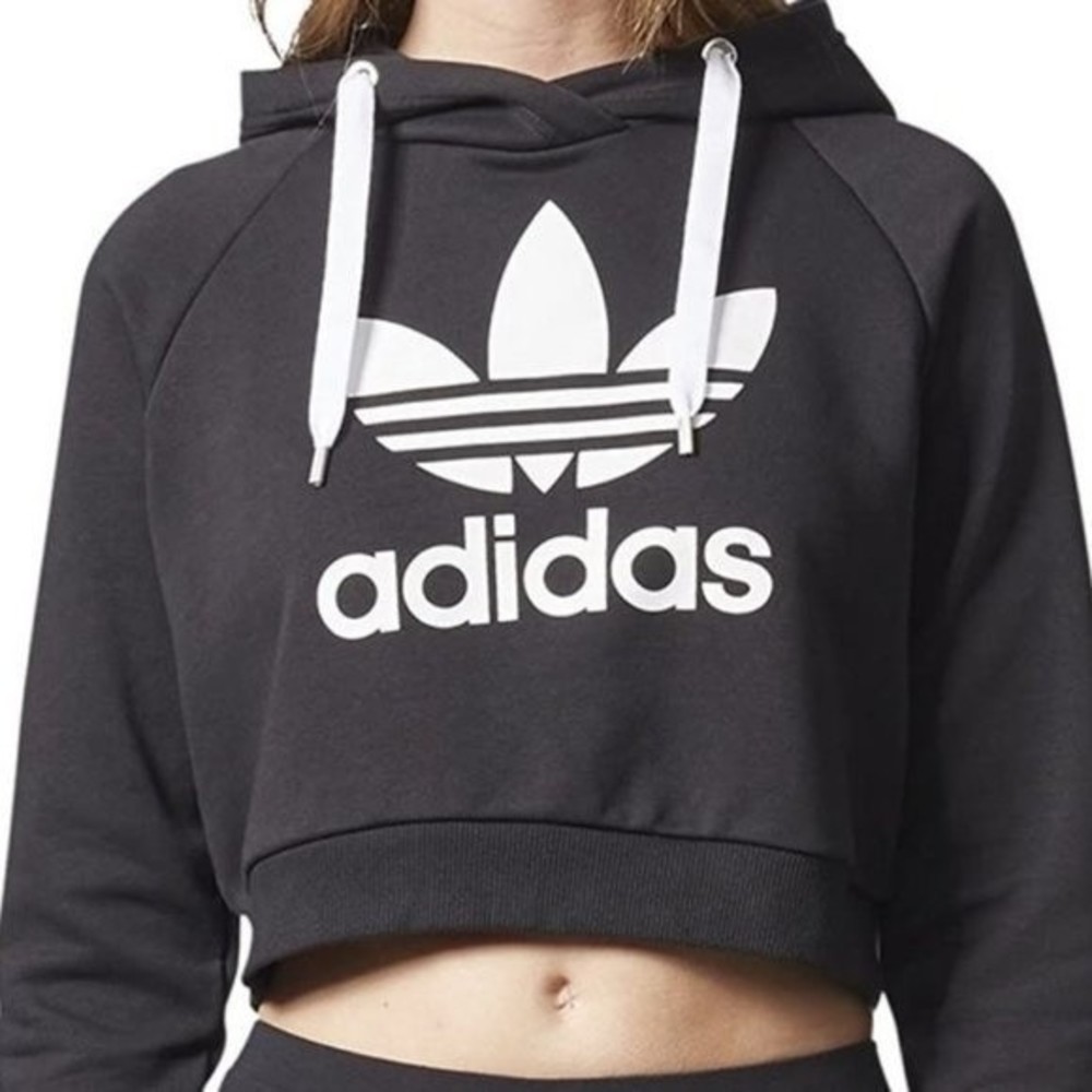 ADIDAS Originals Trefoil Crop Hoodie Sweatshirt Sz S